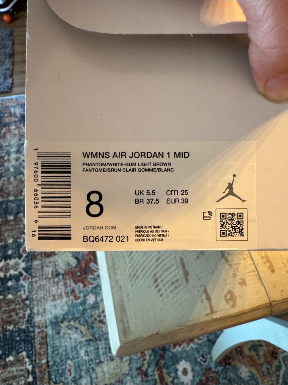 Jordan WMNS Air Jordan 1 Mid Phantom/White/Gum Light Brown